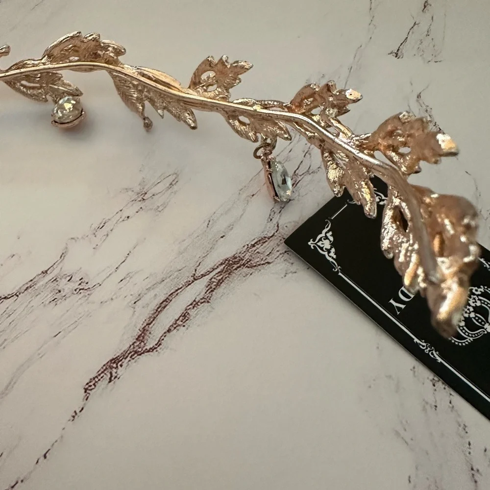 Bellady Gold Leaf Tiara Headband with Dangling Crystals Theme Party Events